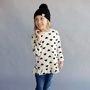 Long Sleeve Tunic Top W/ BLK Hearts & Ruffle Hem
